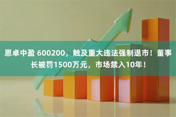 恩卓中盈 600200，触及重大违法强制退市！董事长被罚1500万元，市场禁入10年！
